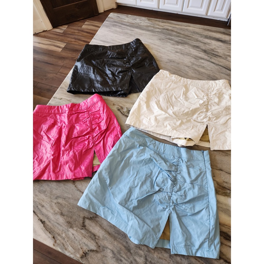 Set of 4 Faux Leather Going Out Mini Skorts Skirt Black Pink Blue White XS